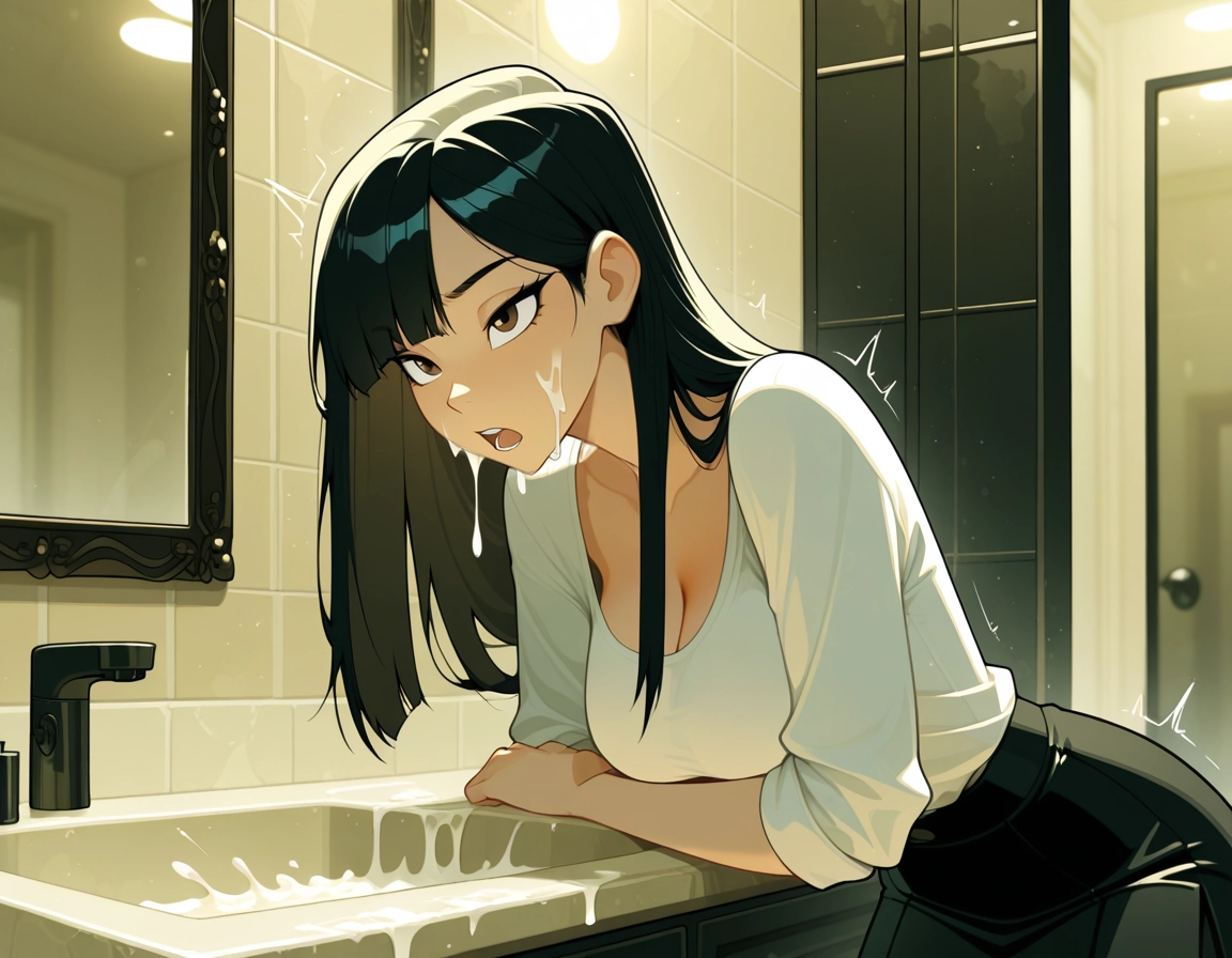 1girl, breasts, solo, cleavage, black hair, open mouth · Yamete.gg