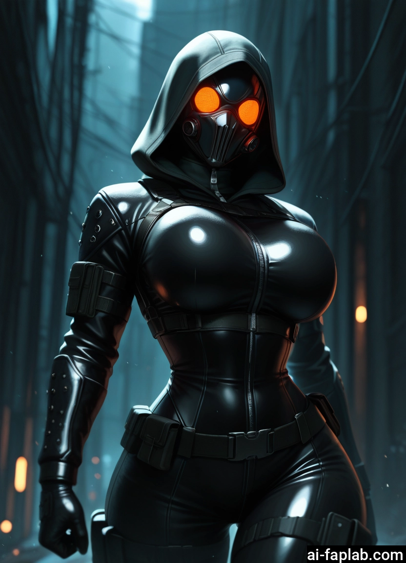 1girl, breasts, bodysuit, mask, solo, hood · Yamete.gg