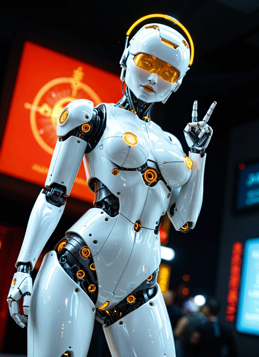 1girl, v, breasts, robot joints, solo, visor · Yamete.gg
