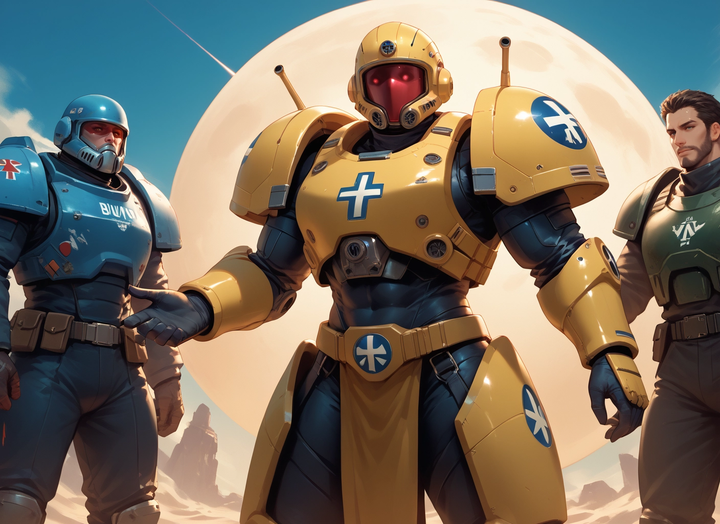 multiple boys, 2boys, helmet, armor, male focus, facial hair · Yamete.gg