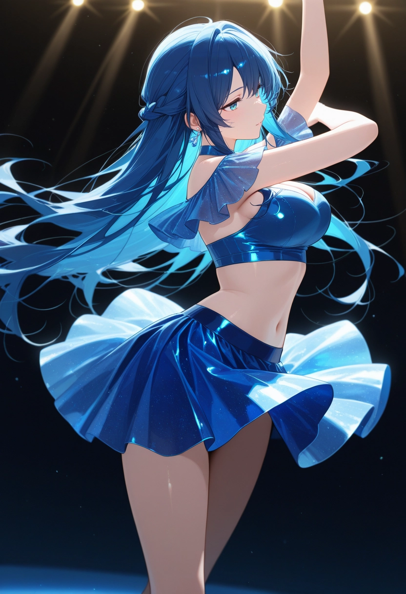 1girl, solo, breasts, skirt, long hair, navel · Yamete.gg