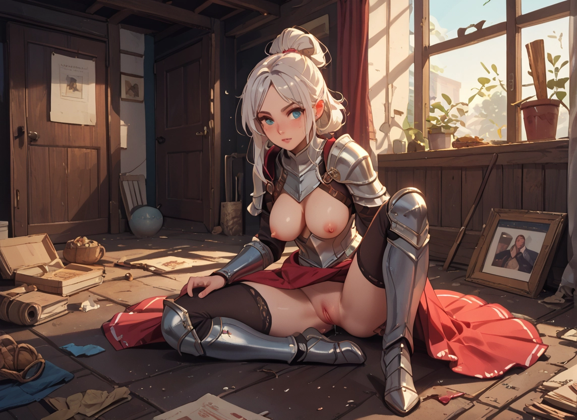 1girl, breasts, nipples, armor, pussy, blue eyes · Yamete.gg