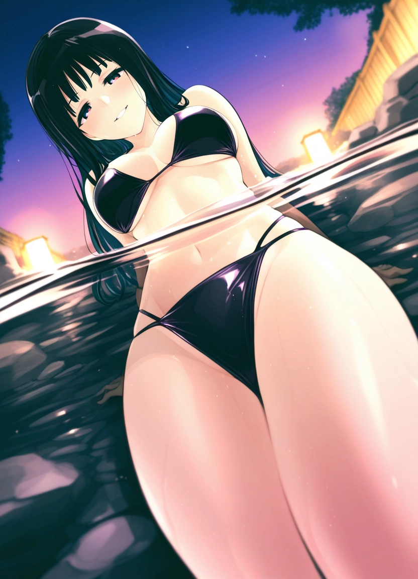 1girl, swimsuit, bikini, solo, black hair, breasts · Yamete.gg