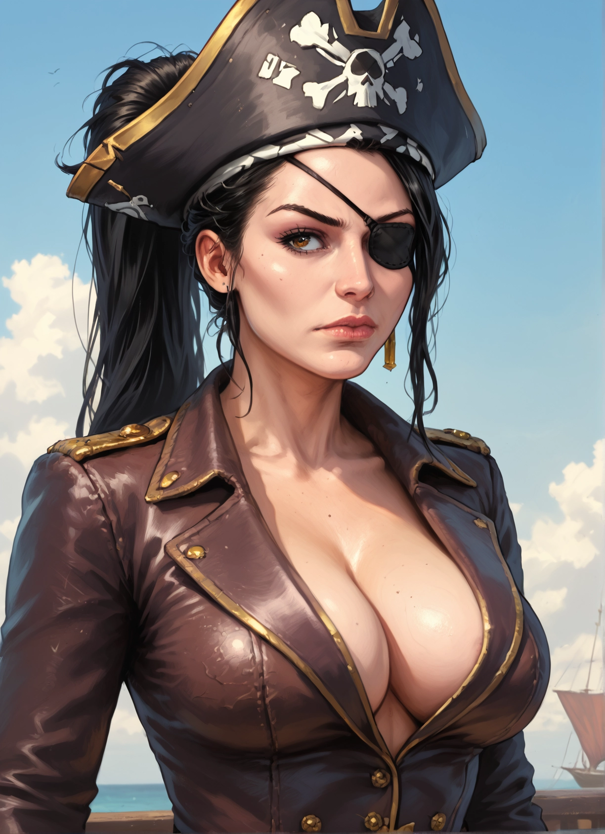 1girl, breasts, eyepatch, hat, solo, pirate hat · Yamete.gg