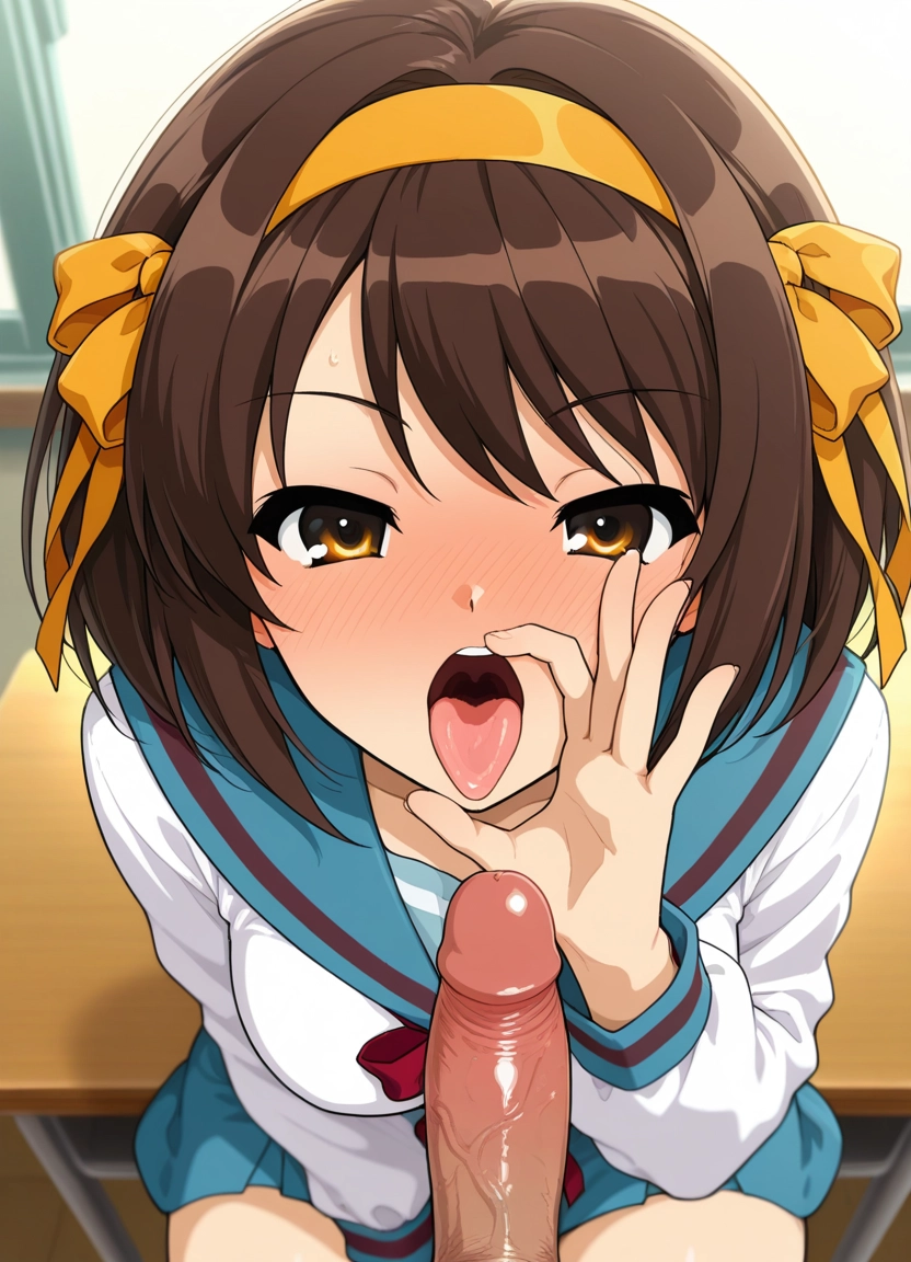 1girl, school uniform, kita high school uniform, suzumiya haruhi, hetero, penis · Yamete.gg