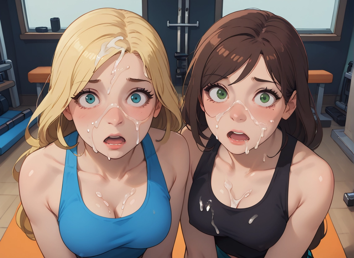 multiple girls, 2girls, breasts, blonde hair, cum, green eyes · Yamete.gg