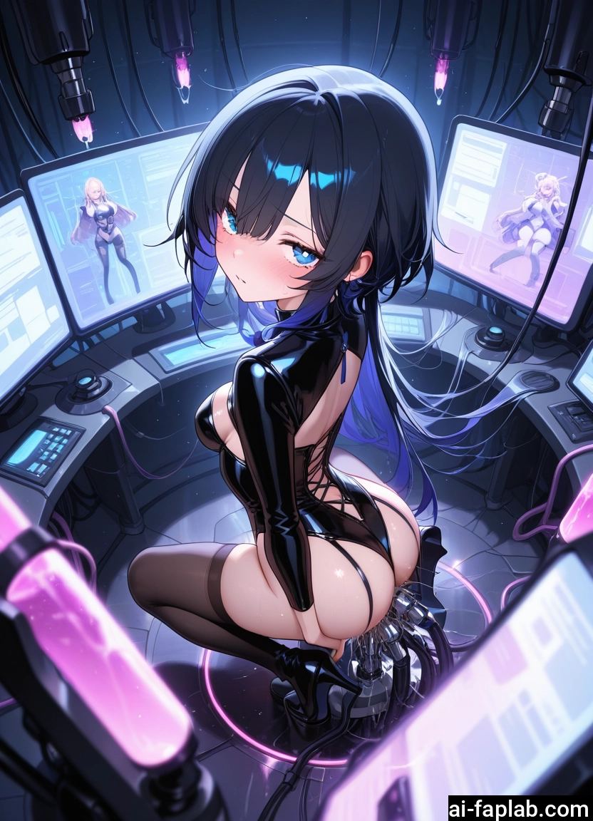 ass, blue eyes, breasts, thighhighs, black hair, long hair · Yamete.gg