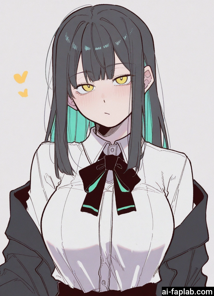 1girl, solo, breasts, shirt, yellow eyes, heart