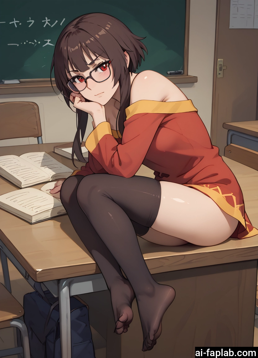 1girl, thighhighs, red eyes, glasses, solo, dress · Yamete.gg