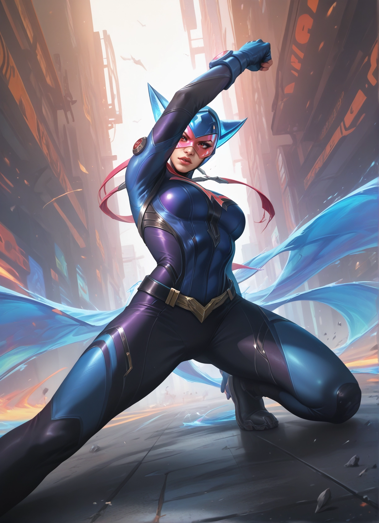 1girl, bodysuit, solo, breasts, mask, belt · Yamete.gg
