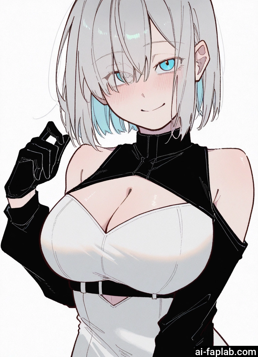 1girl, breasts, gloves, solo, cleavage, smile