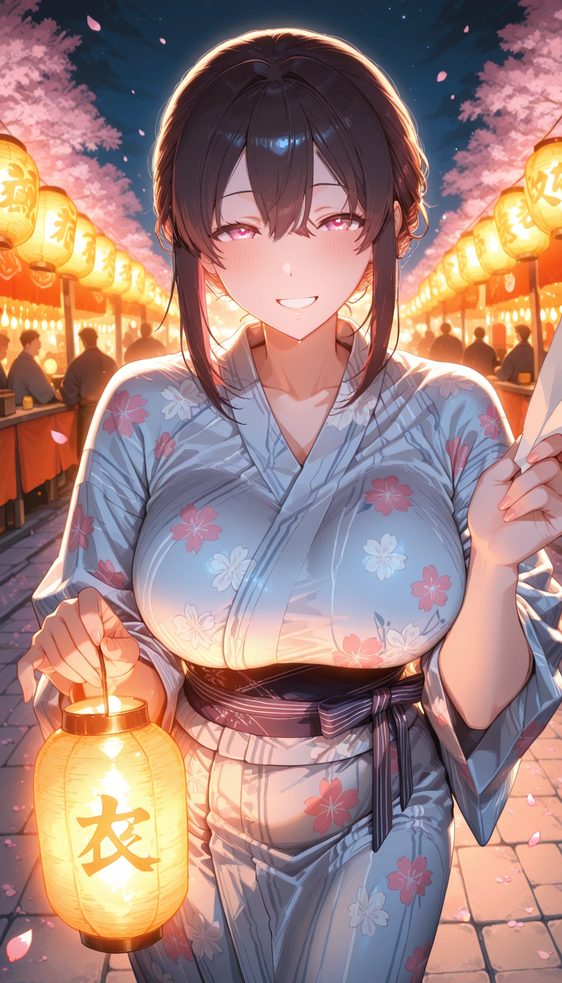 breasts, japanese clothes, smile, kimono, large breasts, 1girl · Yamete.gg