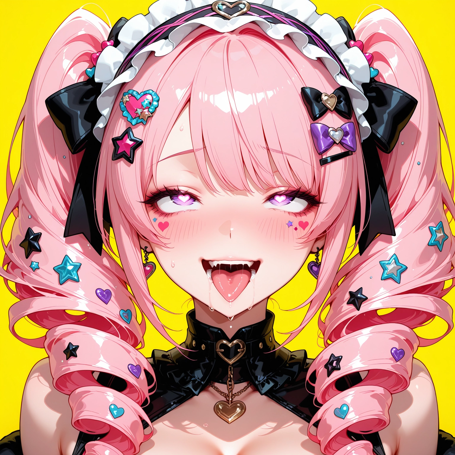1girl, heart, solo, pink hair, tongue, hair ornament · Yamete.gg