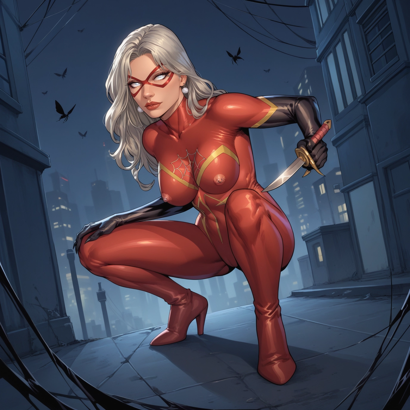 1girl, bodysuit, mask, breasts, knife, jewelry · Yamete.gg