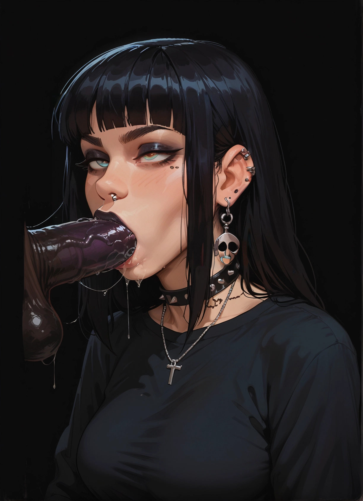 penis, 1girl, hetero, oral, fellatio, black hair · Yamete.gg