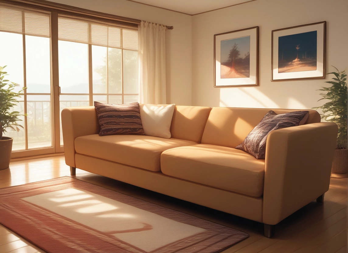 no humans, couch, scenery, indoors, window, plant · Yamete.gg