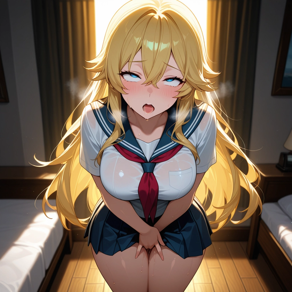 1girl, solo, school uniform, skirt, serafuku, bedroom · Yamete.gg