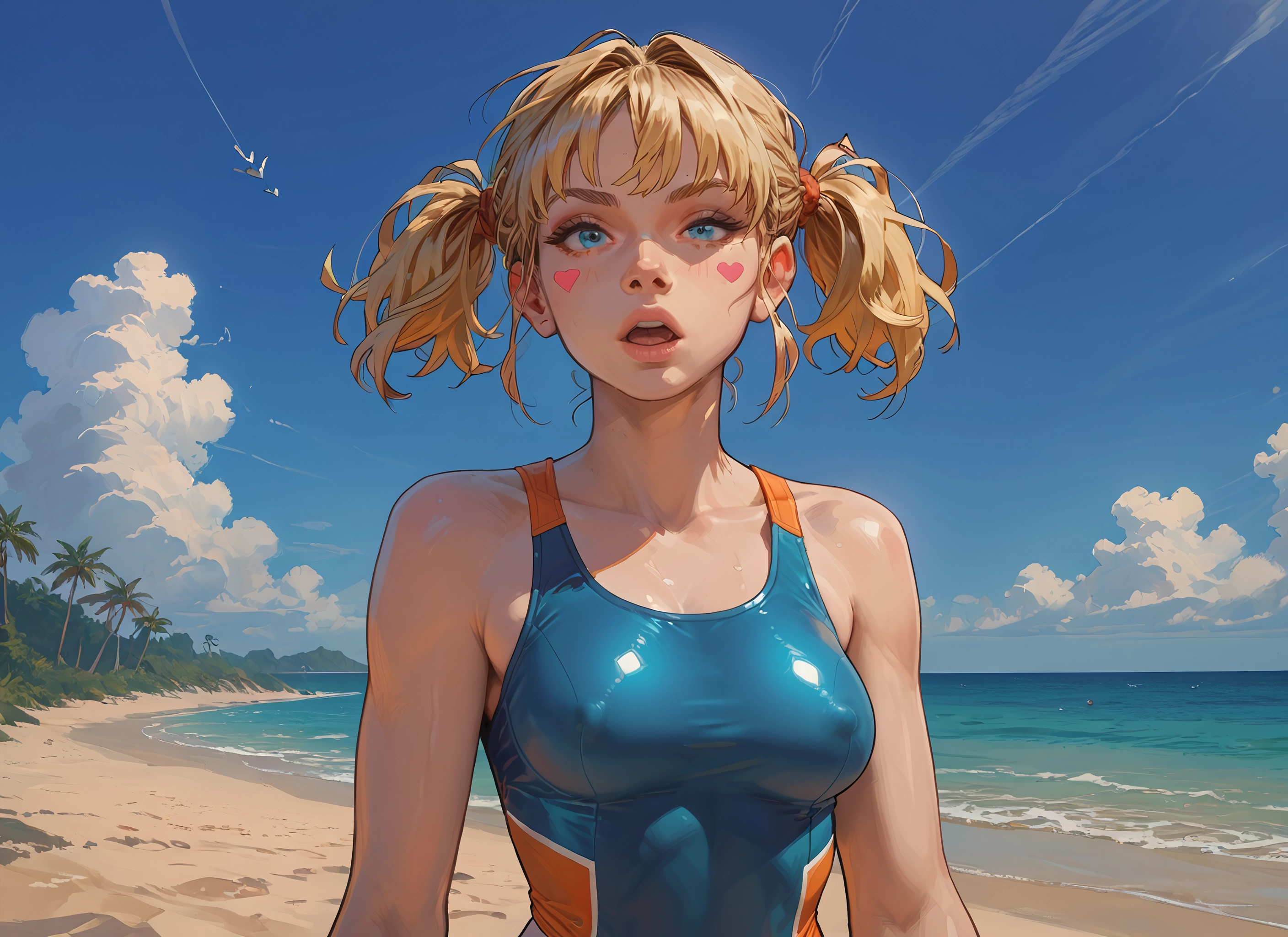 1girl, breasts, blonde hair, solo, twintails, beach · Yamete.gg