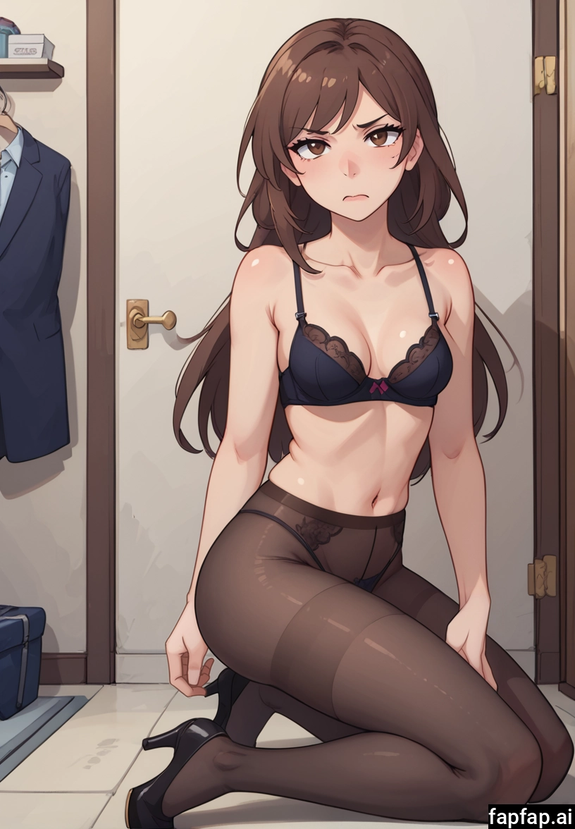 underwear, pantyhose, high heels, bra, brown hair, 1girl · Yamete.gg