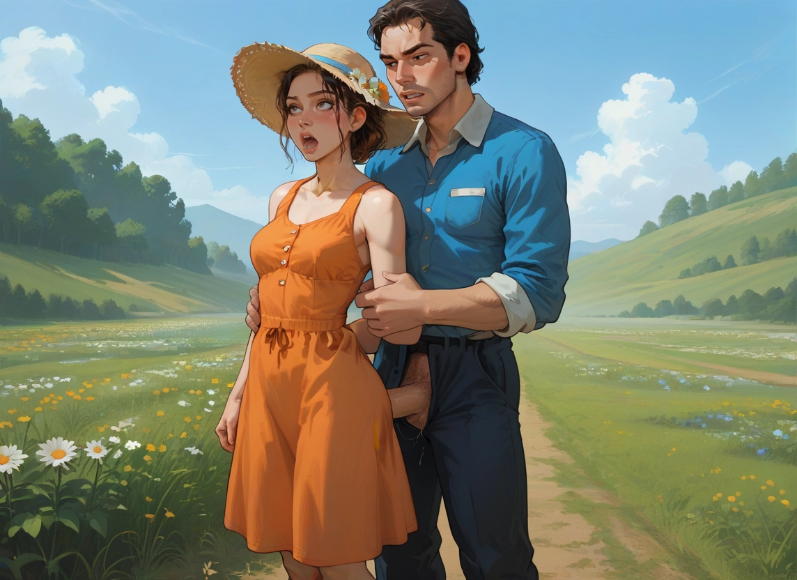 1girl, 1boy, outdoors, hat, hetero, dress · Yamete.gg