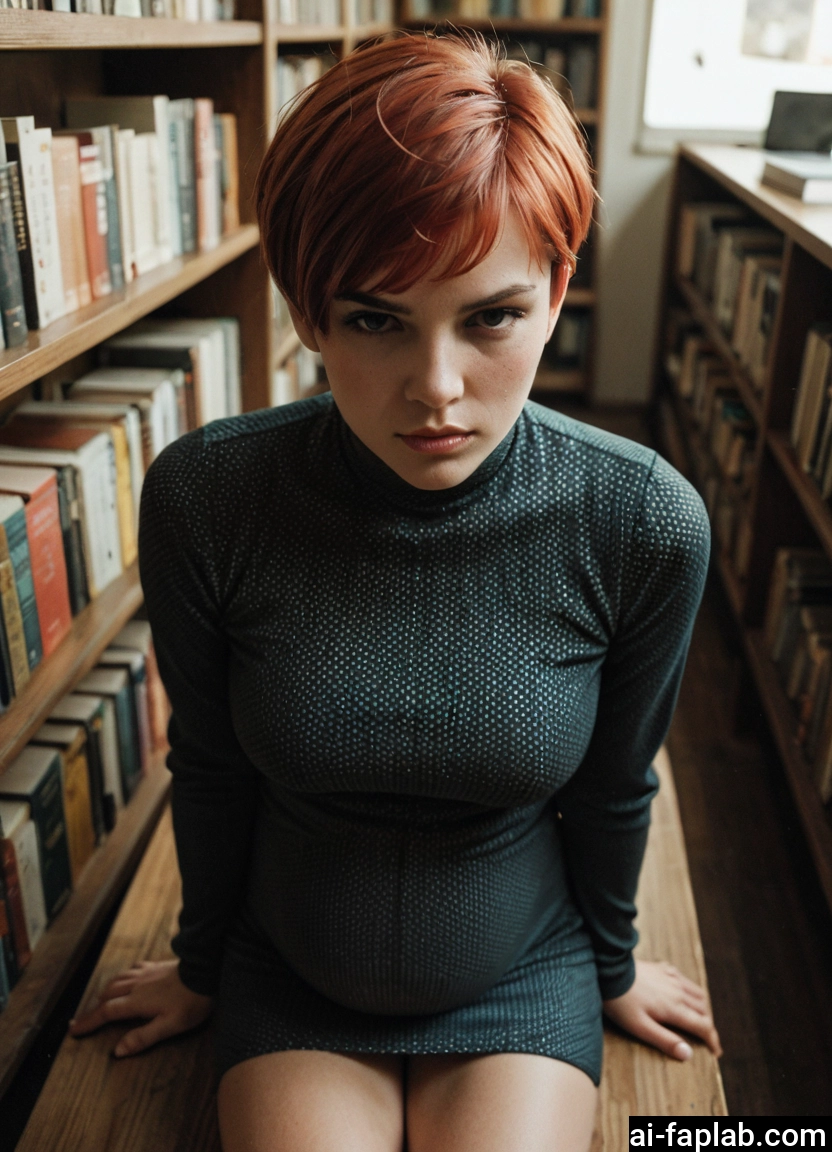 1girl, solo, short hair, bookshelf, book, looking at viewer