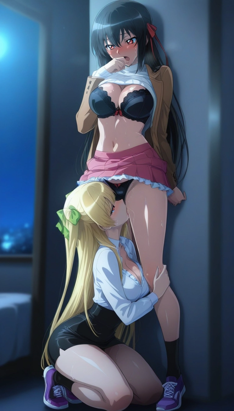 multiple girls, 2girls, breasts, yuri, skirt, underwear
