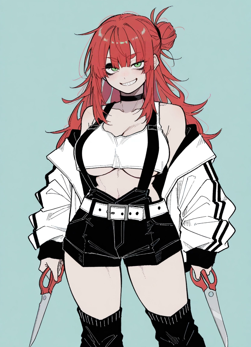 1girl, breasts, smile, green eyes, jacket, solo · Yamete.gg