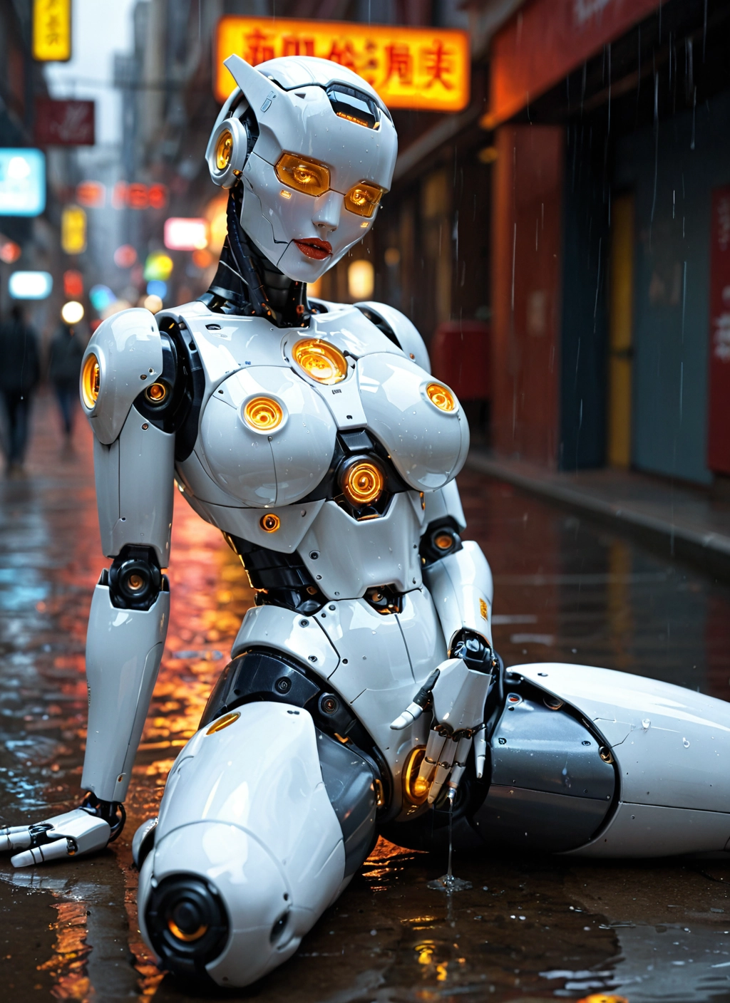 1girl, rain, breasts, solo, robot joints, humanoid robot · Yamete.gg