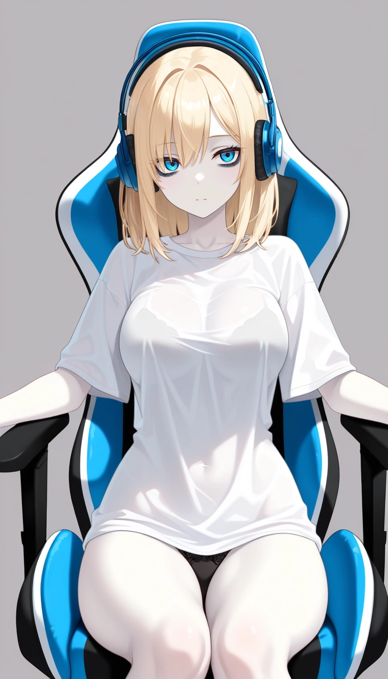 1girl, solo, underwear, headphones, blonde hair, breasts · Yamete.gg