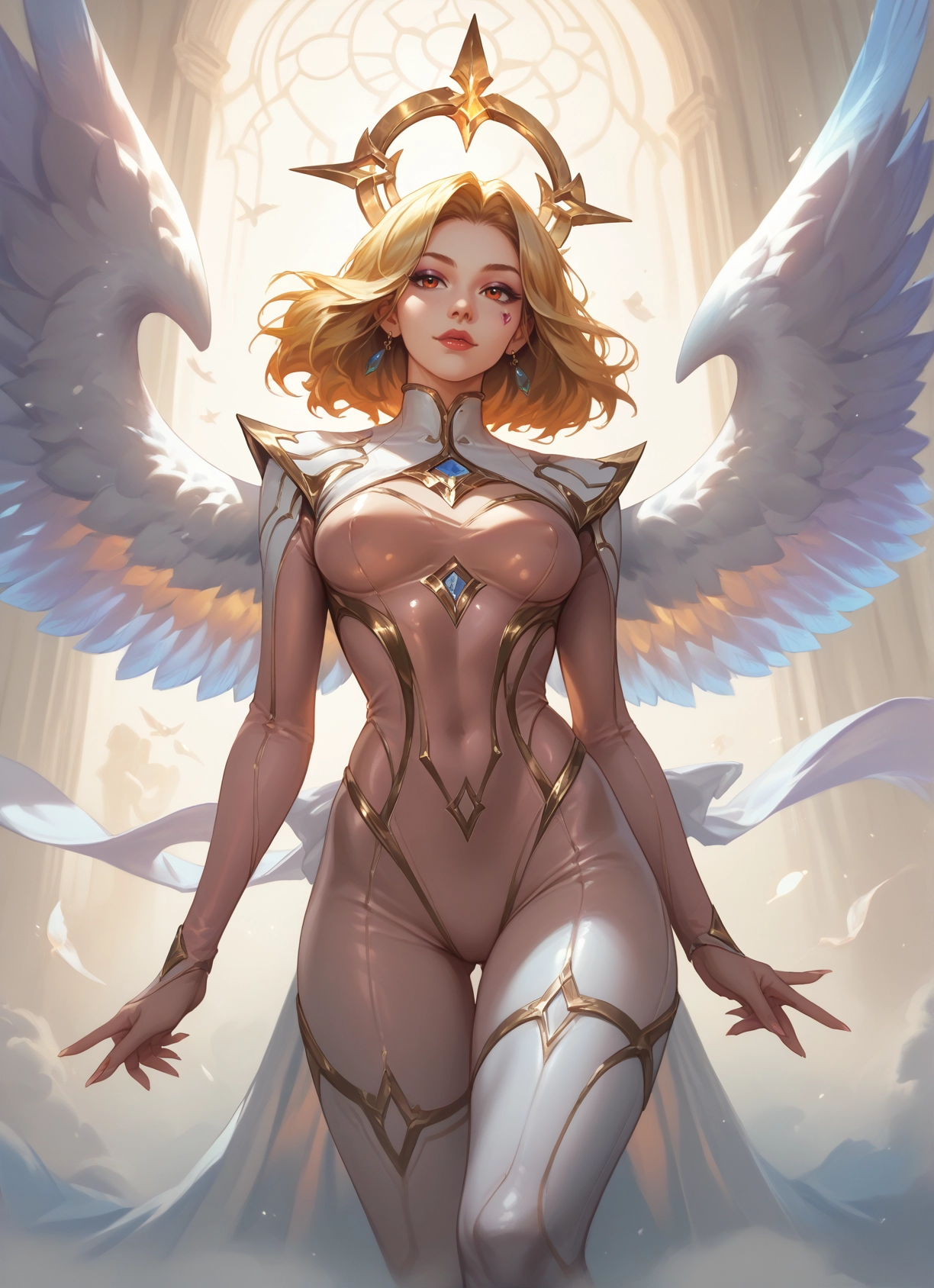 1girl, wings, blonde hair, breasts, jewelry, earrings · Yamete.gg