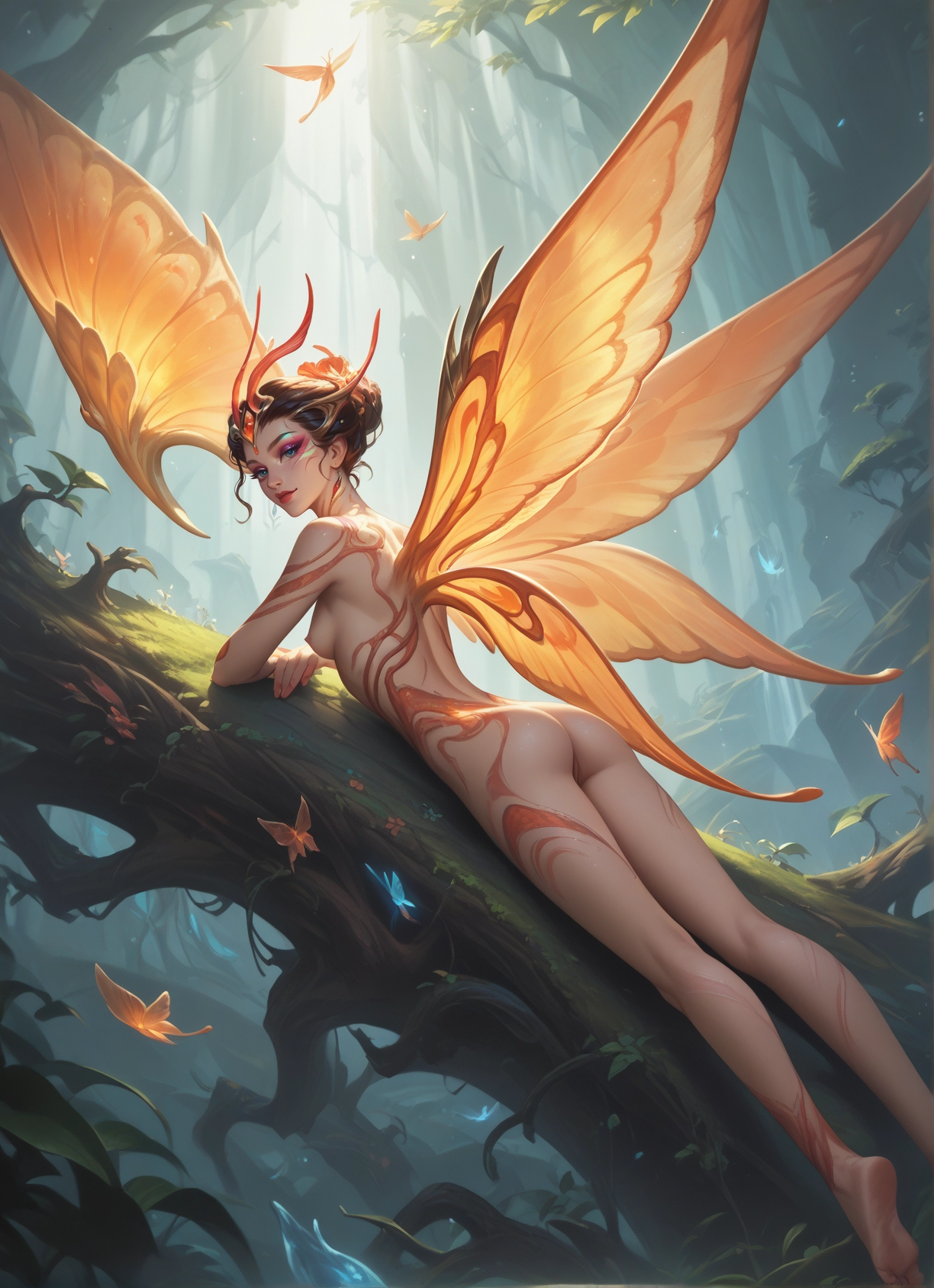 1girl, ass, wings, solo, bug, butterfly · Yamete.gg