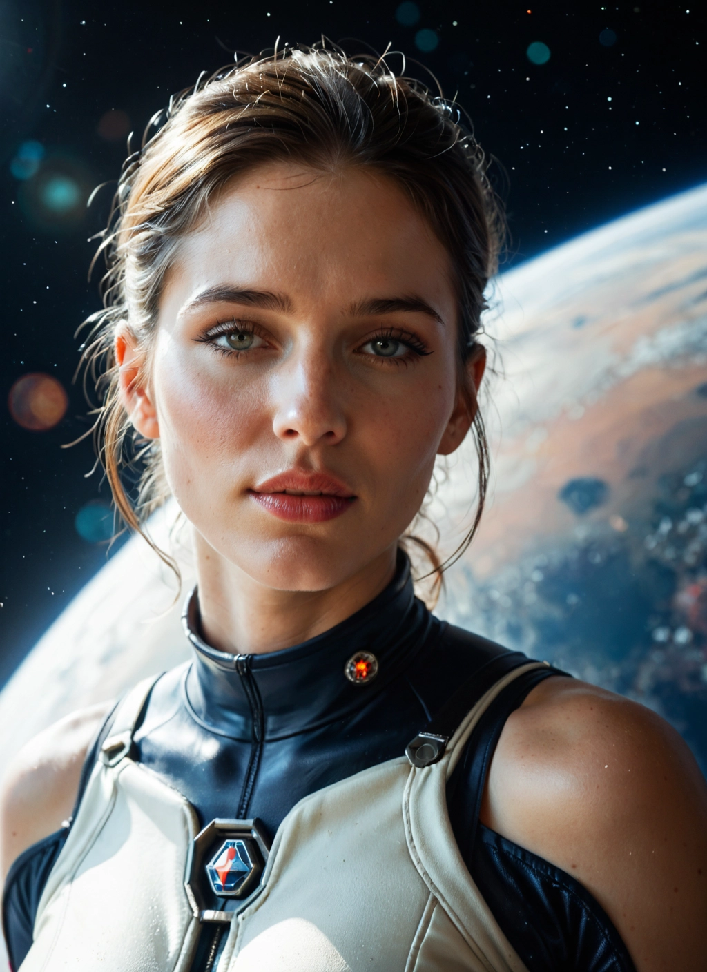 1girl, solo, planet, space, looking at viewer, realistic · Yamete.gg