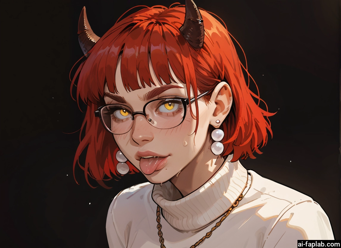 1girl, tongue, horns, solo, glasses, jewelry · Yamete.gg