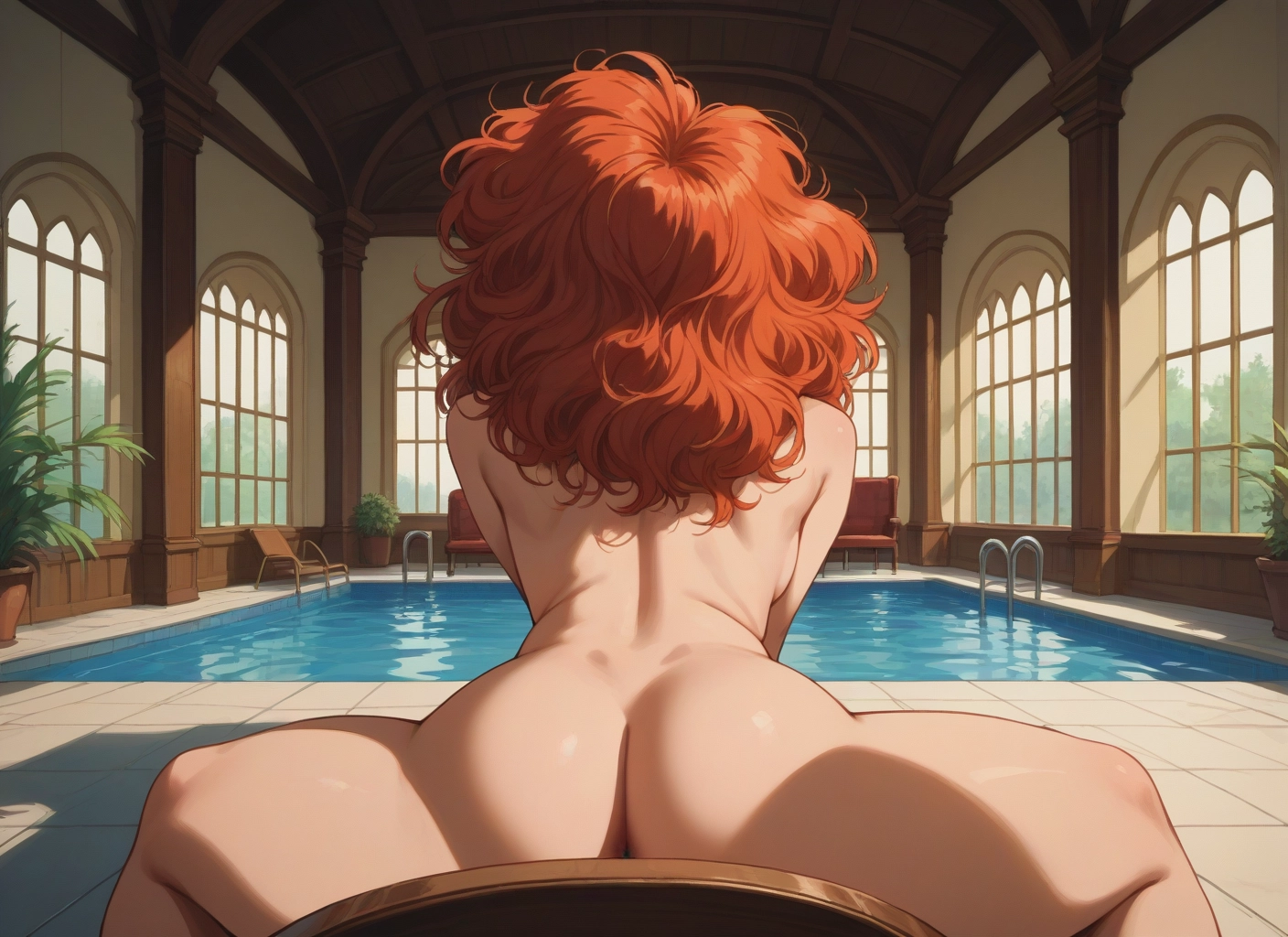 1girl, ass, nude, solo, pool, from behind · Yamete.gg