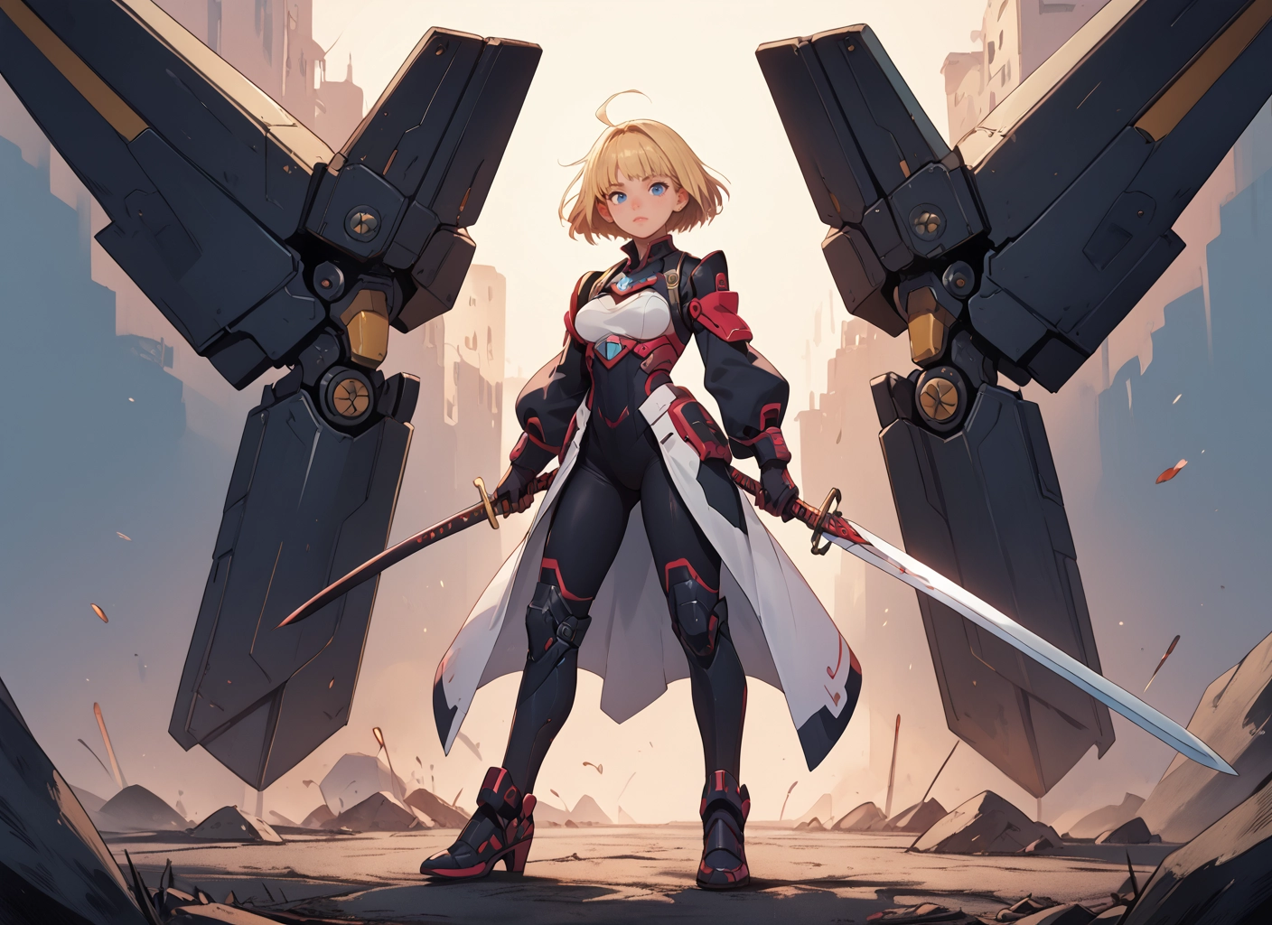 1girl, weapon, sword, blue eyes, blonde hair, solo · Yamete.gg