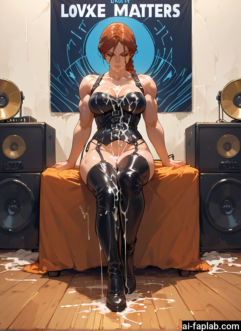 1girl, breasts, cum, thighhighs, sitting, boots