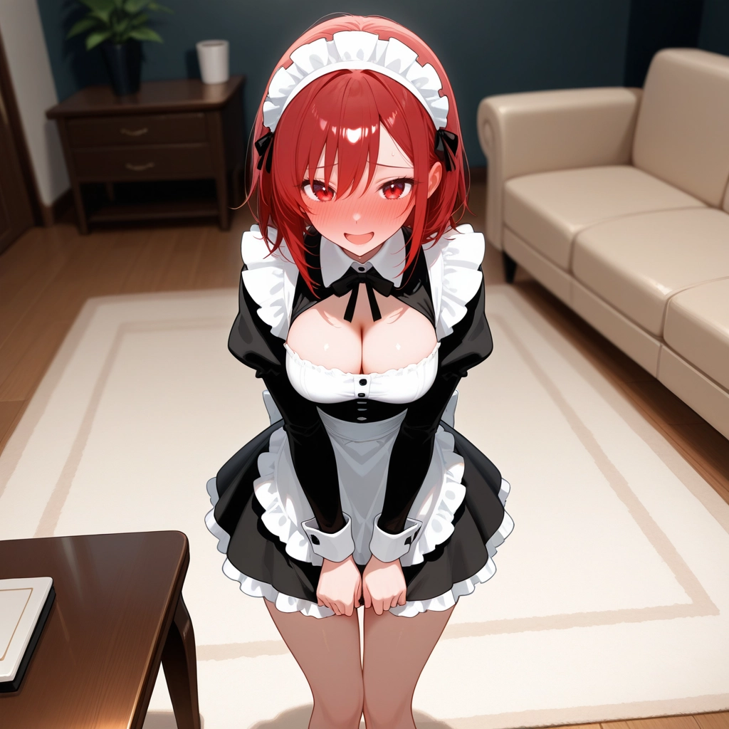 1girl, breasts, blush, maid, solo, red eyes · Yamete.gg