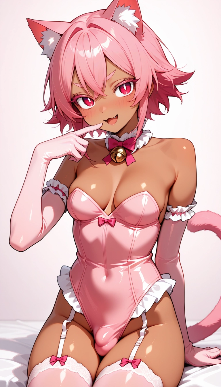 dark skin, solo, gloves, animal ears, thighhighs, elbow gloves · Yamete.gg