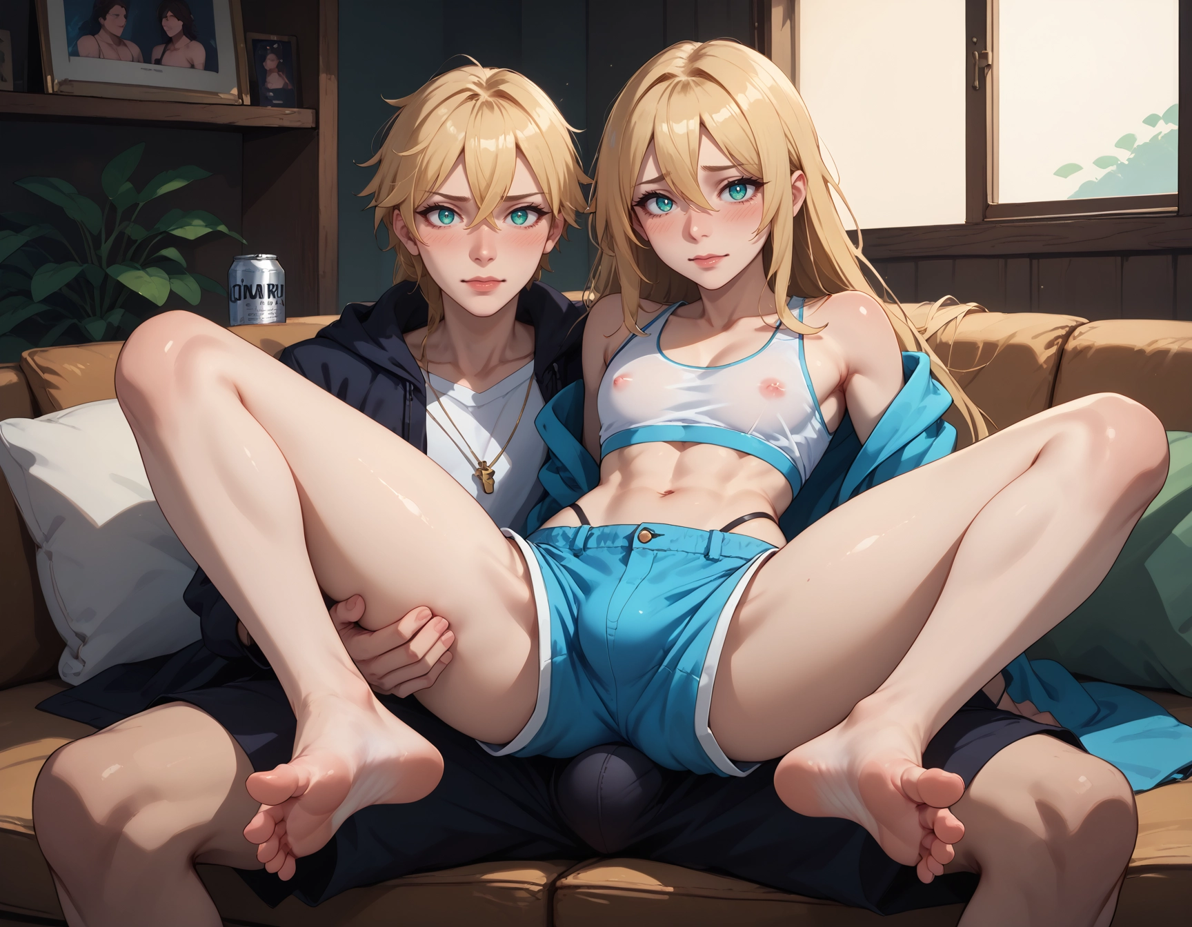 yaoi, feet, blonde hair, shorts, bulge, toes · Yamete.gg