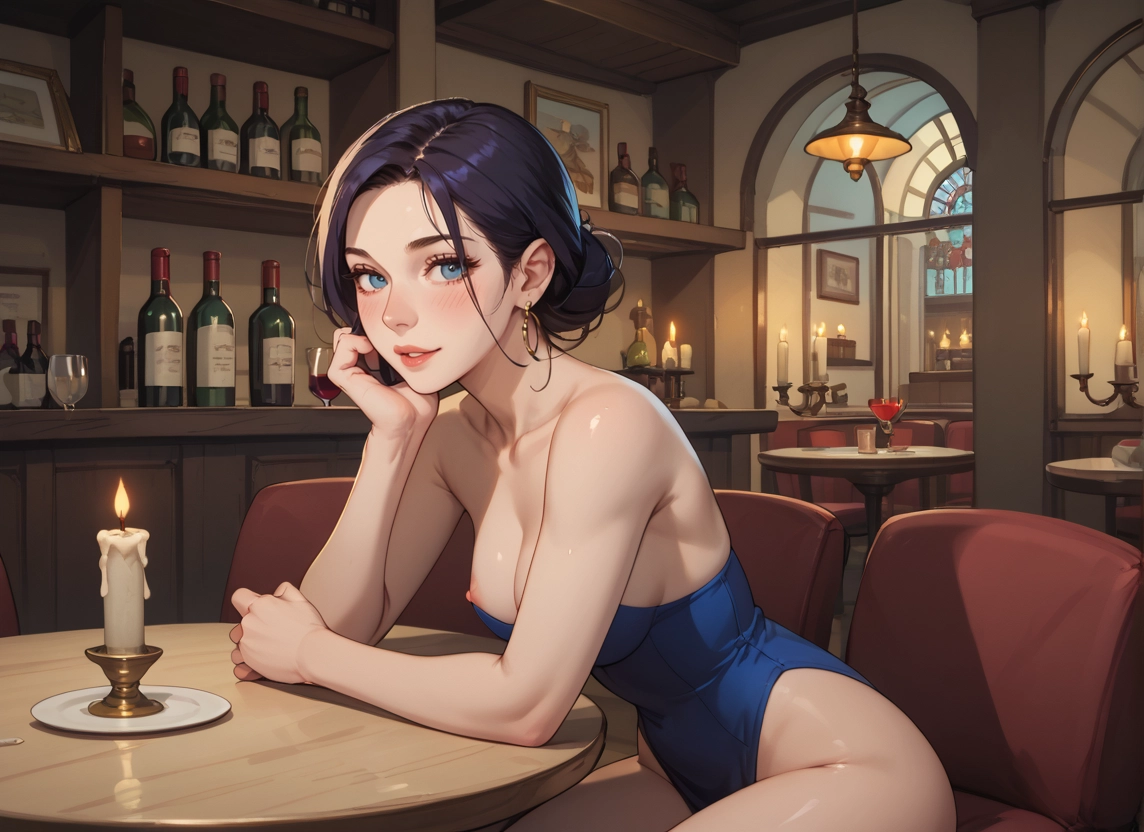 1girl, breasts, nipples, blue eyes, jewelry, earrings · Yamete.gg