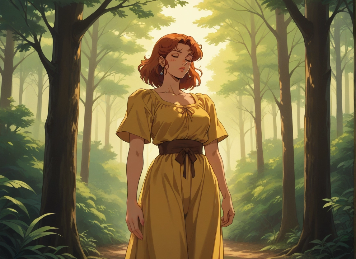 1girl, solo, dress, jewelry, closed eyes, nature · Yamete.gg