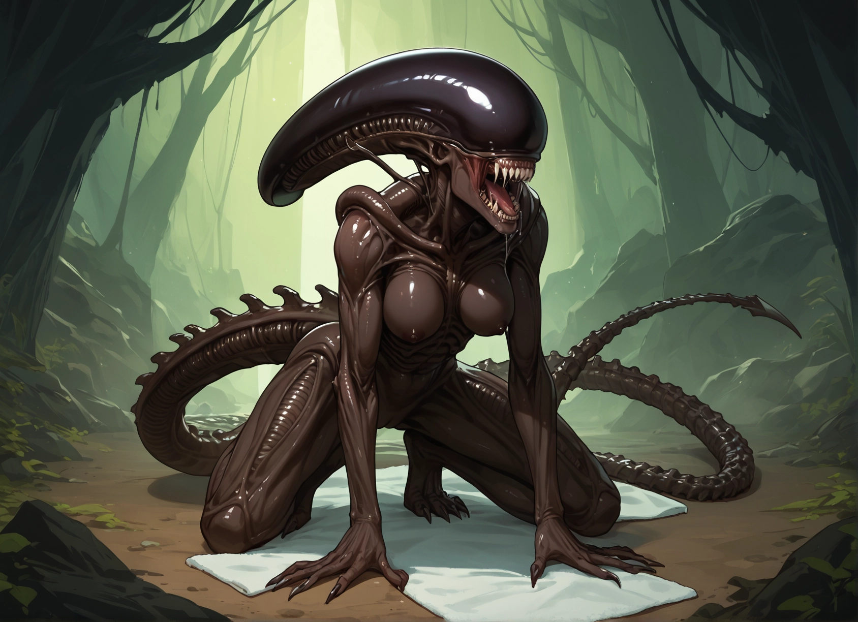 1girl, breasts, saliva, solo, monster girl, teeth · Yamete.gg