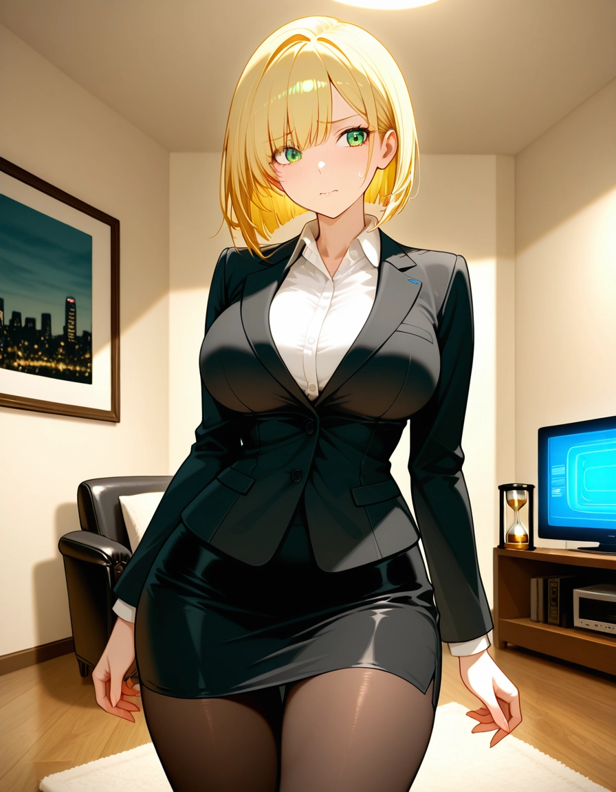 1girl, solo, blonde hair, pantyhose, skirt, green eyes · Yamete.gg