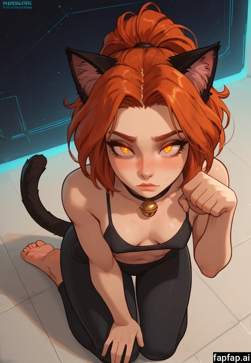 1girl, breasts, animal ears, solo, paw pose, barefoot