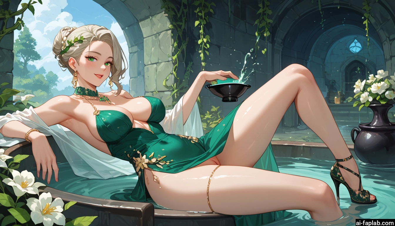 1girl, breasts, dress, jewelry, high heels, flower · Yamete.gg