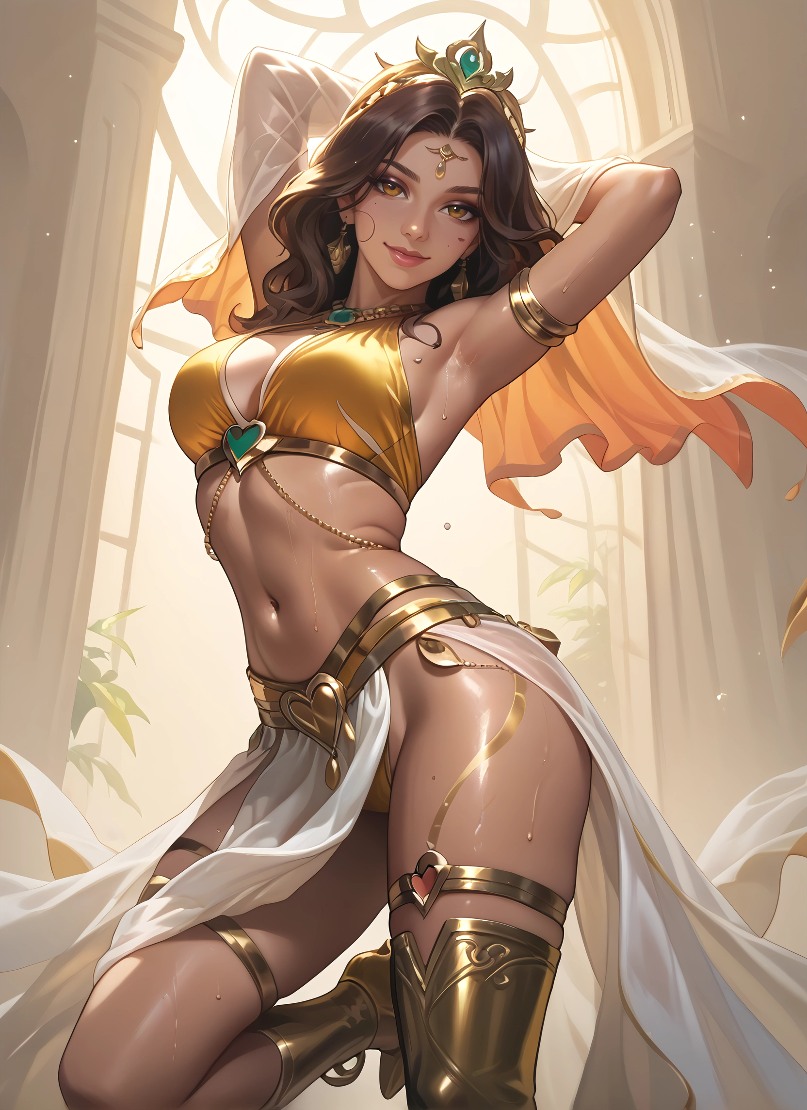 1girl, breasts, armpits, navel, solo, jewelry · Yamete.gg