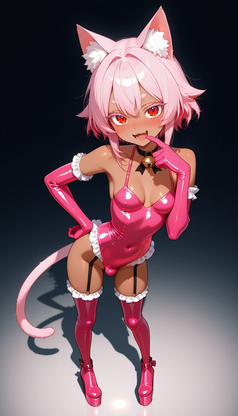 solo, dark skin, pink hair, gloves, animal ears, elbow gloves · Yamete.gg