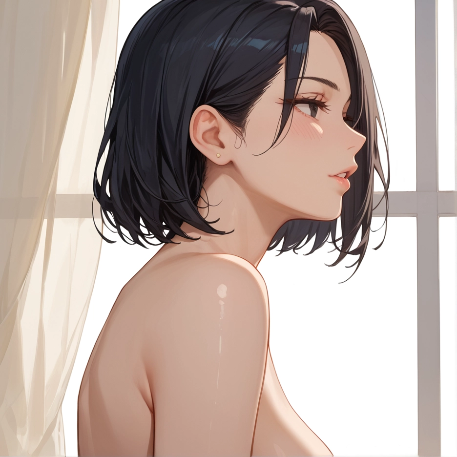 1girl, solo, breasts, parted lips, black hair, short hair · Yamete.gg