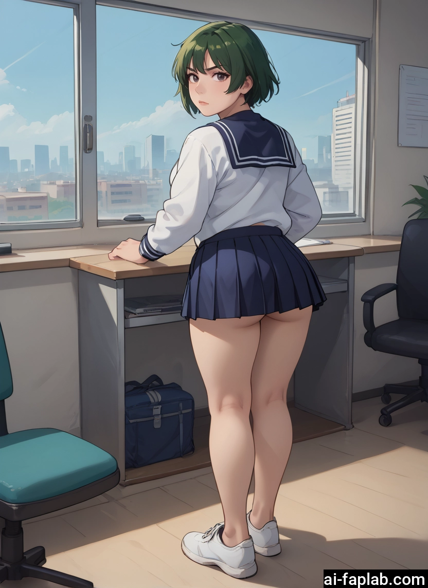 1girl, ass, skirt, school uniform, short hair, solo · Yamete.gg