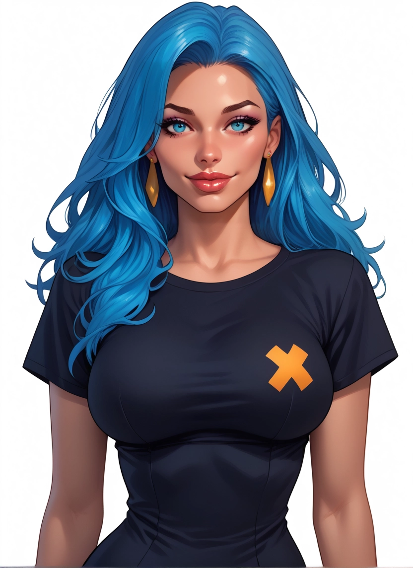 1girl, jewelry, solo, earrings, breasts, blue hair · Yamete.gg